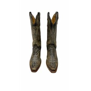 Corral Teen A1029 Youth 2.5T Distressed Black Leather Wings Cross Snip Toe Boots